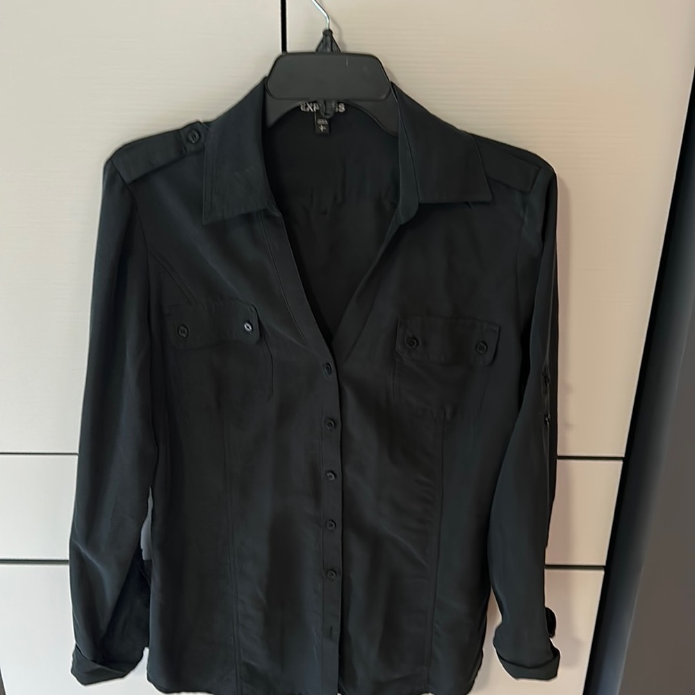 Black brushed cotton Express blouse in size large great condition!